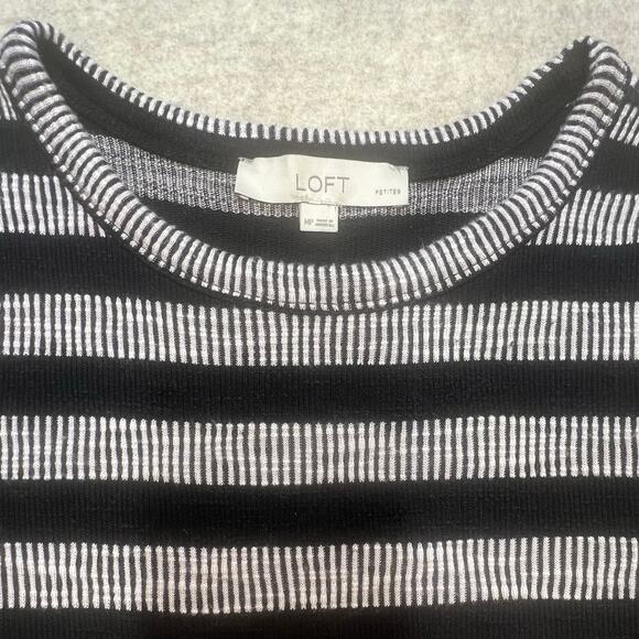LOFT Petite MP Ribbed Knit Stripe Short Sleeve Dress Black White - Picture 4 of 5